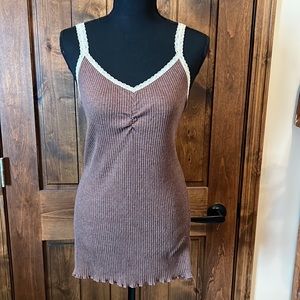 Brown ribbed cami, with lace straps